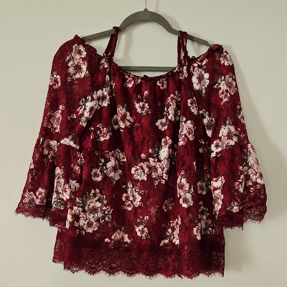 No Boundaries Red and White Ruffled Tiered Blouse